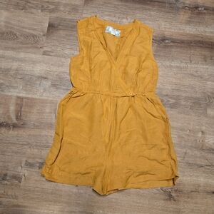 Anthropologie Maeve Golden Yellow Romper Size 14 Linen Blend